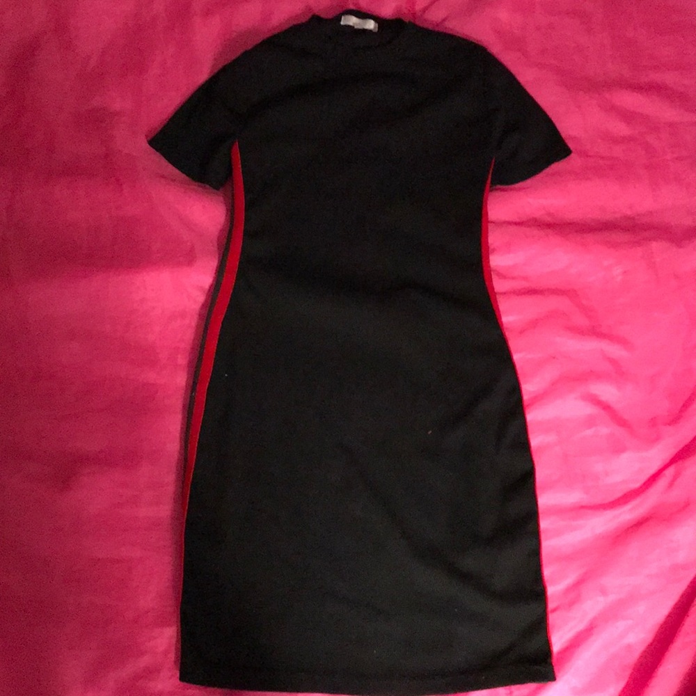 Black dress with red/green stripes on the side